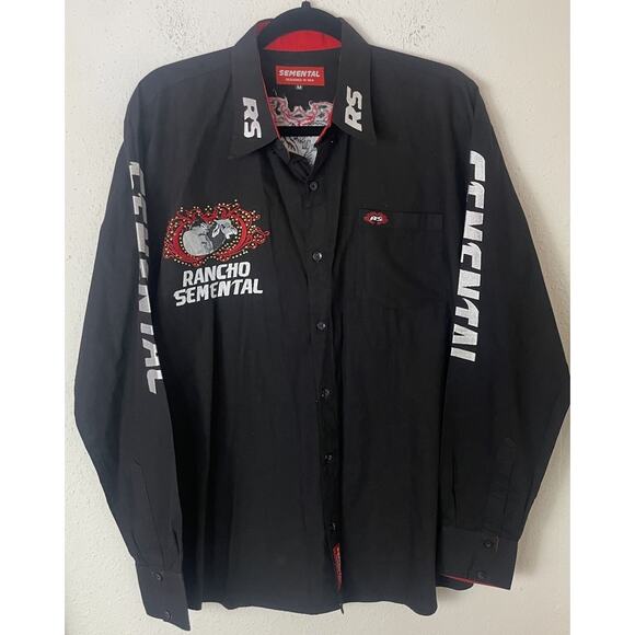 Camisa Rancho Semental Estilo Reparo Black En Manga Medium Button-Up - Picture 1 of 9